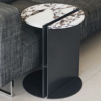 Minimalist design side table HALF CALACATTA VIOLAmarblelacquered metal baseround