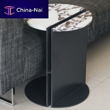 Minimalist design side table HALF CALACATTA VIOLAmarblelacquered metal baseround