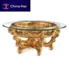 Classic table F182glasswooden baseround
