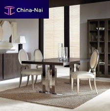 Contemporary dining table T-810walnutstainless steel baserectangular