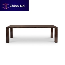 Contemporary table SERAwood veneerleathersolid wood base