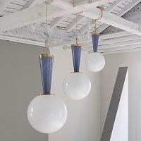 Contemporary ceiling light UPSIDE DOWNsphericalblown glassbrass