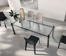 Contemporary table cristalinetempered glasssmoked glasspainted metal base