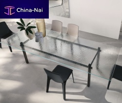 Contemporary table cristalinetempered glasssmoked glasspainted metal base