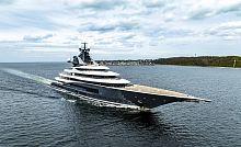 Cruising luxury mega-yacht KISMETraised pilothousedisplacement hullwith helideck