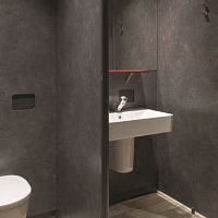 Laminate shower cubicle SANI-MODULE SYSTEMwith hinged doorrectangularfor public washroom