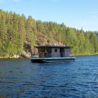 Catamaran houseboat Eco23outboarddouble terrace deckaluminum