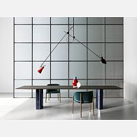 Contemporary table JEFFsolid woodchestnutmetal base