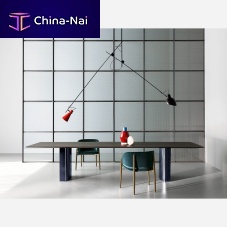 Contemporary table JEFFsolid woodchestnutmetal base