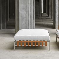 Contemporary pouf Onsen water-repellent fabricsynthetic leatherstainless steel