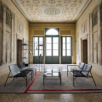 Contemporary upholstered bench TOUT LE JOURleathermetal basemetal