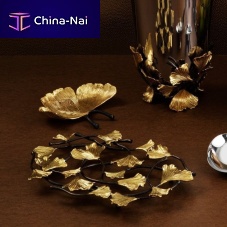 Brass trivet GOLDEN GINKGO round