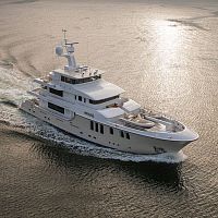 Cruising super-yacht 120trawlerwith enclosed flybridgedisplacement hull