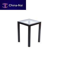 Contemporary side table OPALglassbeech basesquare