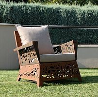 Contemporary armchair HANAMIwater-repellent fabricCOR-TEN® steelwith removable cushion