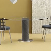 Contemporary table ROLLINGtempered glassstainless steel baseround