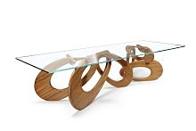 Contemporary dining table CHAINED UP RELOADEDsolid woodmahoganytempered glass