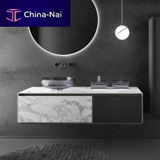 Double washbasin cabinet Domuswall-hungbambooporcelain stoneware