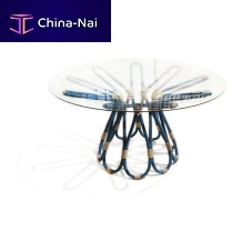 Contemporary dining table MACRAMglassstainless steel baseround