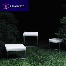 Contemporary pouf ILE fabricleatherstainless steel