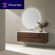 Wall-hung washbasin cabinet SLAT 2C + 1Poaksolid woodwalnut