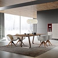 Contemporary table MUN walnuteucalyptusglass
