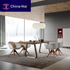Contemporary table MUN walnuteucalyptusglass