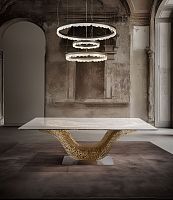 Original design table CHRYSALIS glassmetalmetal base