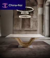 Original design table CHRYSALIS glassmetalmetal base