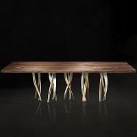 Original design dining table IL PEZZO 8walnutsolid woodbrass base
