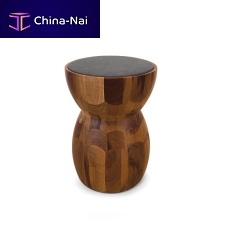 Contemporary side table DAMAwalnutleatherround