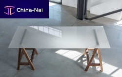 Contemporary table glasswalnut baserectangular