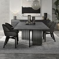 Contemporary table BIG WAVE wood veneerglassglass base