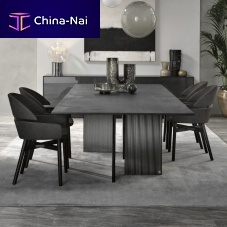 Contemporary table BIG WAVE wood veneerglassglass base