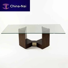Contemporary dining table DIAGONOglassbirch basesheet metal base