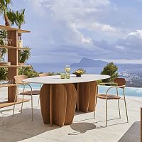 Contemporary table CORALwalnutteakglass