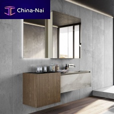 Wall-hung washbasin cabinet FACTOoakin wood fiberstoneware