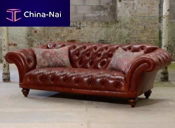 Chesterfield sofa RIBCHESTERfabricleatherbrown