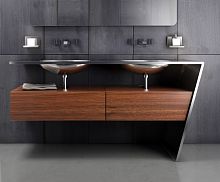 Double washbasin cabinet SETTE wall-hungwoodenstainless steel
