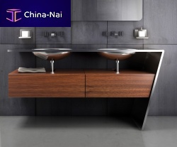 Double washbasin cabinet SETTE wall-hungwoodenstainless steel