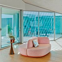 Contemporary upholstered bench LA ISLAfabricwith backrestround