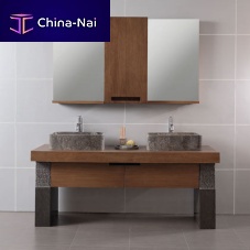 Double washbasin cabinet SAGAfree-standingwoodenmarble