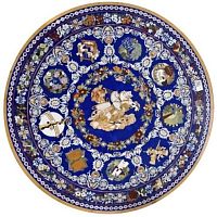 Contemporary table BLUE LAPIZ LAZULImineral stonemetal baseround