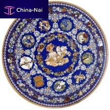 Contemporary table BLUE LAPIZ LAZULImineral stonemetal baseround