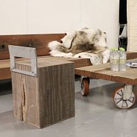 Contemporary stool CUBEwoodencentral base