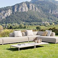 Contemporary coffee table ALUZEN SOFT / P73_Oglasssandstonelacquered aluminum base