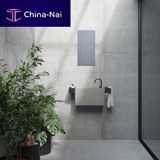Wall-mounted hand basin MIGNONrectangularSolid Surfacewith towel rack