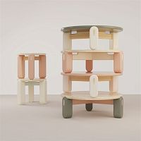 Contemporary side table MONAnatural oaktravertinelacquered wood base