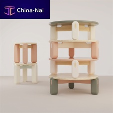 Contemporary side table MONAnatural oaktravertinelacquered wood base