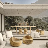 Contemporary table VELAsolid woodcedarsolid wood base